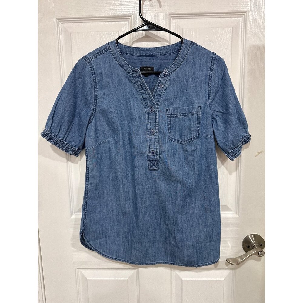 Talbots Chambray Denim Popover Top XS 100% cotton